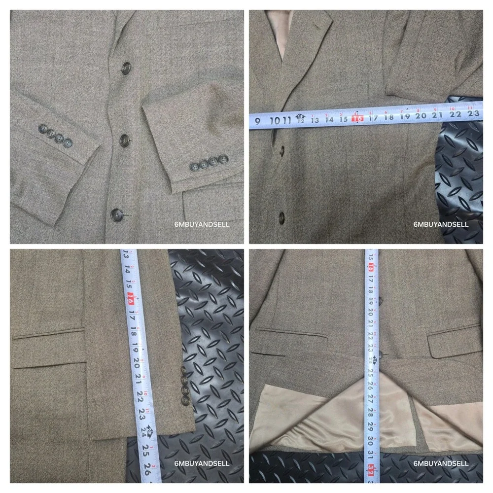 Stafford Mens 2 Piece Suit 42R 36W Tan Brown 100% Wool 3Button Tweed Blazer Pant